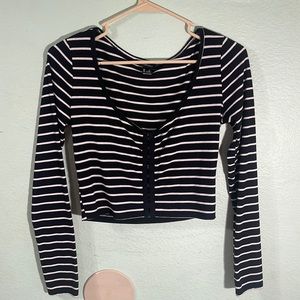 Black & white striped shirt clip front